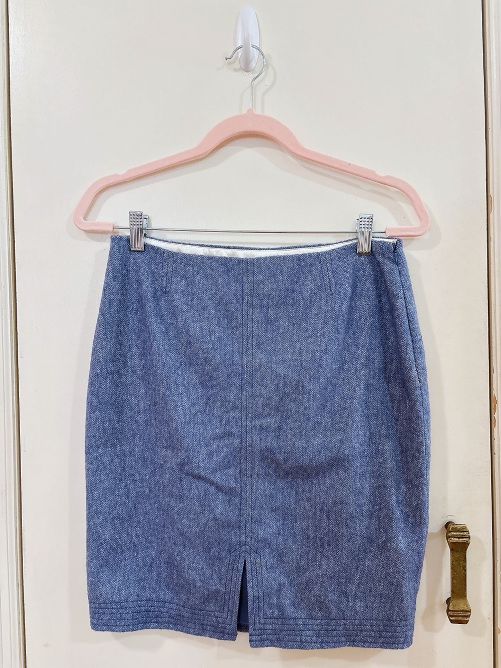 Blue Wool-Blend Pencil Skirt